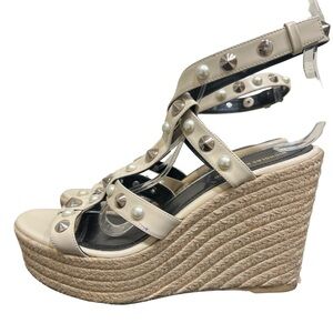 Nicholas Kirkwood Pearl Studded Cream Wedges